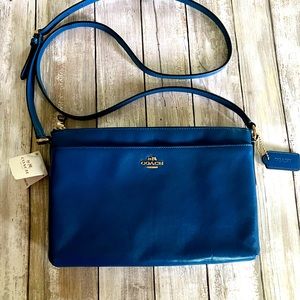 NWT Coach crossbody purse, smooth rich blue leather
